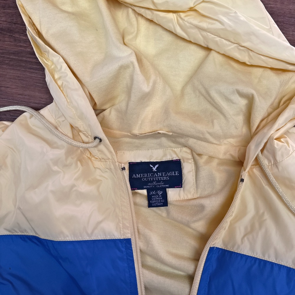 Vtg 90s American Eagle Outfitters Womens XL Colorblock Hooded Windbreaker Jacket - Picture 2 of 6